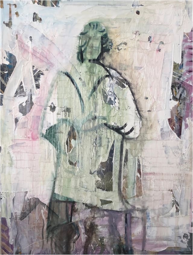 Dabab, Sgraffito — Oil on canvas by Eyad Sbeigh, 2023