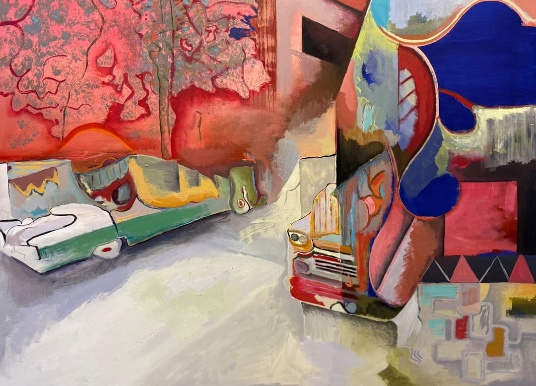Zinnober, Mauer — Oil on canvas by Eyad Sbeigh, 2024
